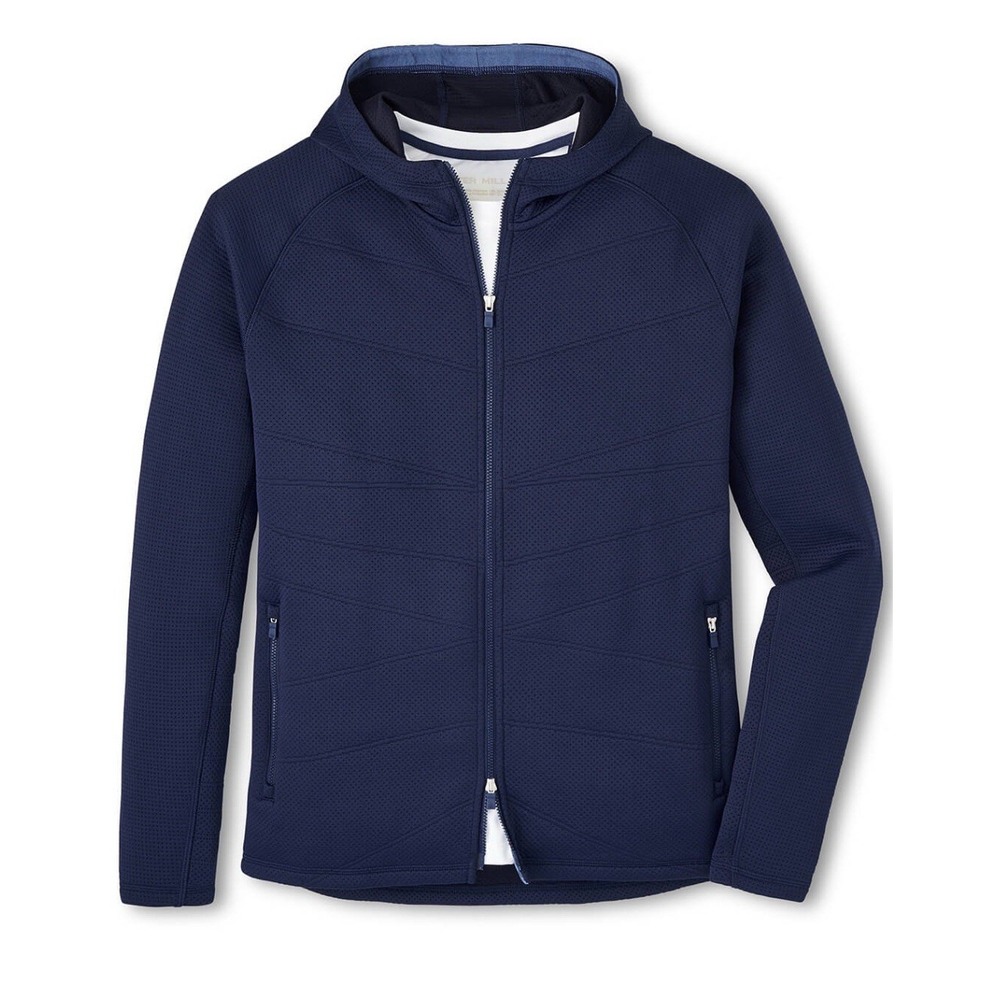 NWT Peter Millar ORION Performance Quilted Hoodie Golf Jacket Navy Blue MED $250